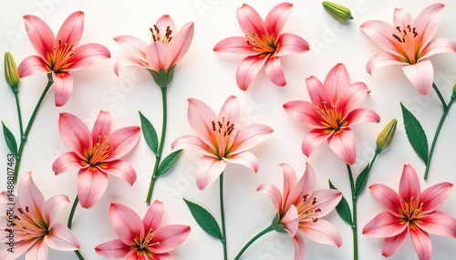 Delicate repeating lily pattern, pastel shades, beauty, fabric