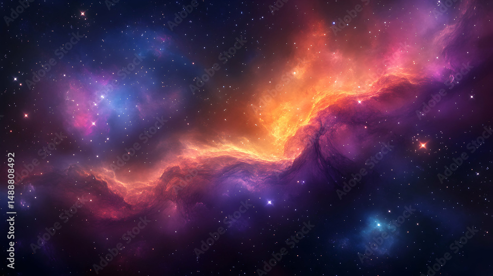 Obraz premium Colorful Cosmic Nebula in Deep Space with Stars and Bright Colors