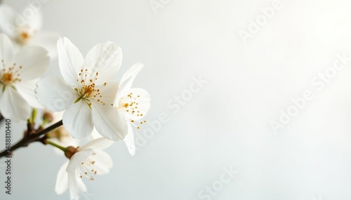 Delicate white blossoms against pure white background, design, macro