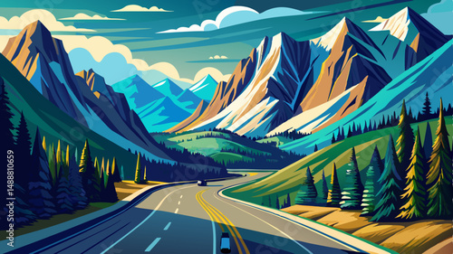 Icefields Parkway Highway between Jasper and Banff National Parks in Alberta, Canada.