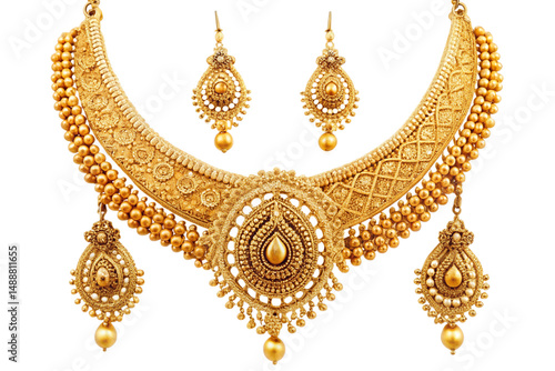 Luxurious gold necklace set bridal jewelry indian design