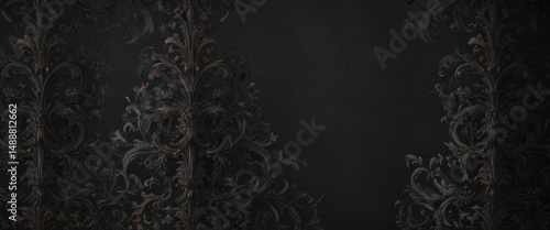 Intricate dark damask, elegant gothic scrollwork, damask, ornate, dark background