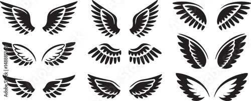 Nine Variations of Black Wing Designs for Graphic Design