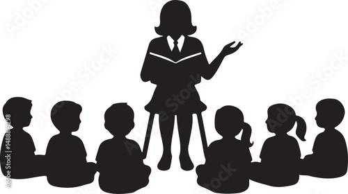 Teacher Reading to a Group of Children Story Time Illustration