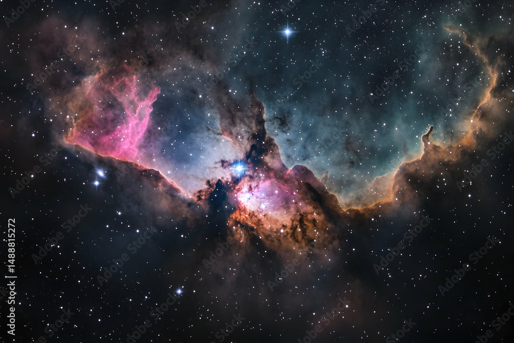 Obraz premium Cosmic Nebula in Deep Space with Vibrant Colors and Stars