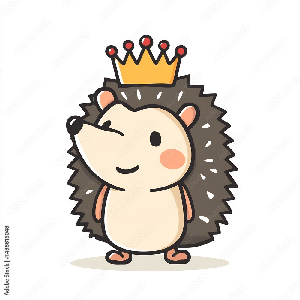 Naklejka premium Cute hedgehog with tiny crown cartoon outline