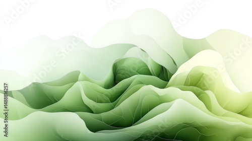 Abstract landscape of flowing, layered greens and whites