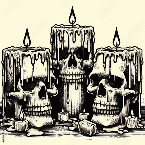 Spooky skull candle holders with dripping wax for Halloween
