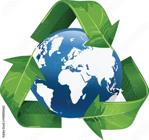 Eco Earth with Green Leaves and Recycle Arrows