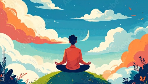 Wallpaper Mural Serene Meditation in Nature Under Vast Sky with Colorful Clouds and Gentle Breeze, Inspiring Calm and Peaceful Reflection Torontodigital.ca