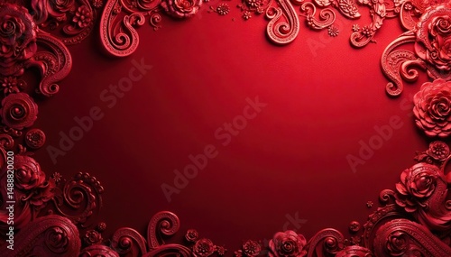 Bold, crimson paisley wallpaper with subtle shadowing , design element, intense