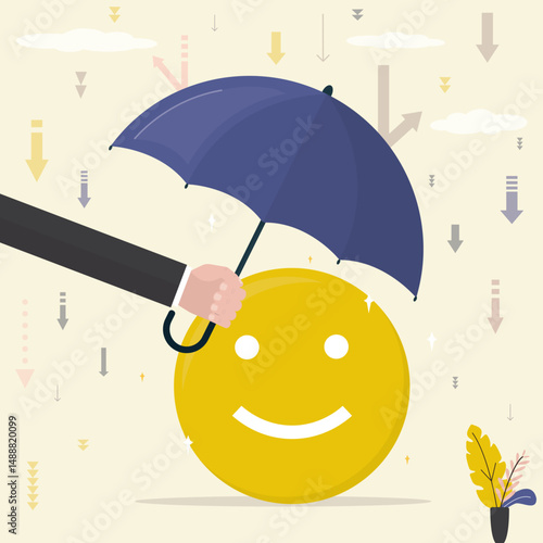 Psychological assistance, empathy, support. Positive thinking. Psychologist holding umbrella and helps save good mood, mental health. Relationship, medical help, care.