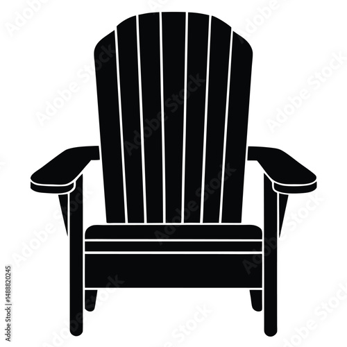 Black Silhouette Illustration of Adirondack Chair with Slatted Back and Armrests Design