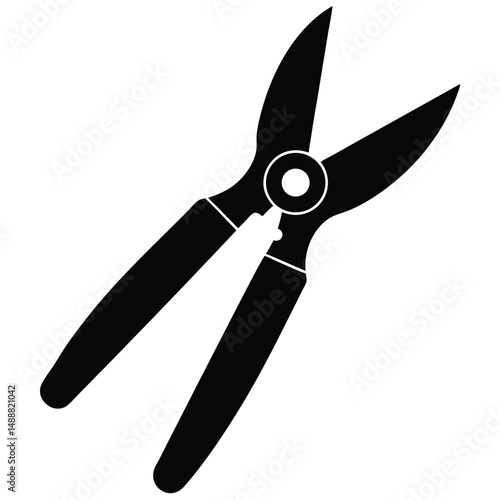 Black Silhouette of Pruning Shears or Garden Scissors on White Background, Garden Tool
