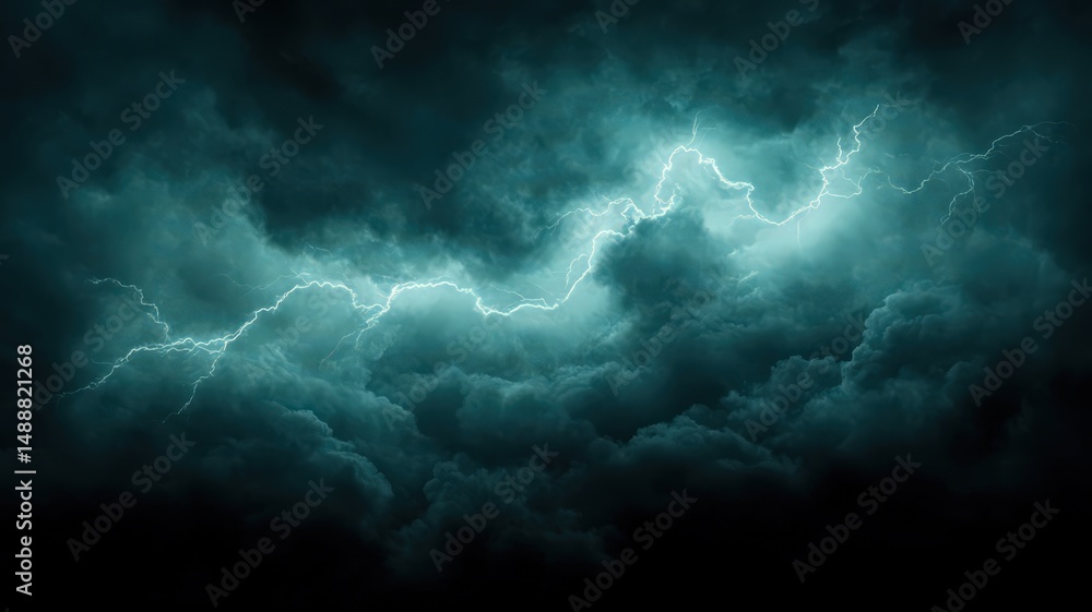 Obraz premium Electric Blue Lightning Bolt in Dark Storm Clouds
