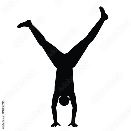 Handstand Silhouette with Legs Extended Upward Gymnastics, Yoga, Fitness, Exercise