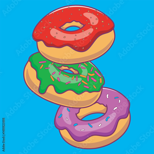 Donuts Vector Icon Illustration. Cute Three Donuts, Food Icon Concept Isolated. Flat Cartoon Style Suitable for Web Landing Page, Banner, Sticker, Background