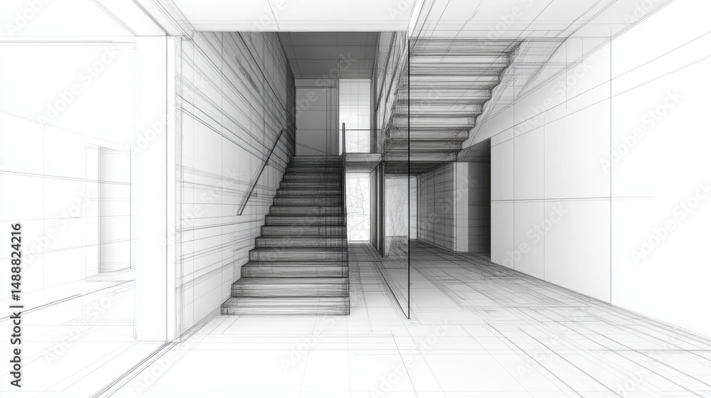 Architectural Vision: 3D Wireframe Sketch of Stair Hall with Atrium
Architectural Vision: 3D Wireframe Sketch of Stair Hall with Atrium