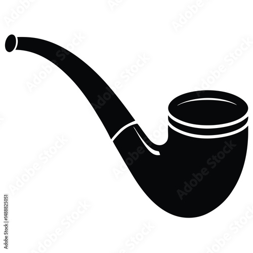 Silhouette of a Curved Tobacco Pipe, Classic Smoking Accessory Illustration Design