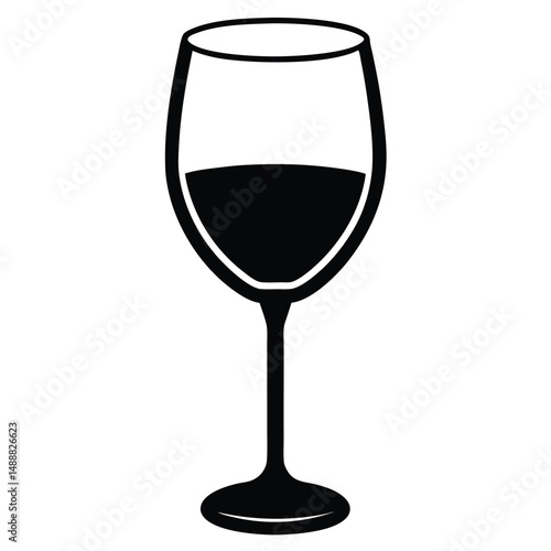 Silhouette of a Wine Glass Partially Filled with Dark Liquid on White Background