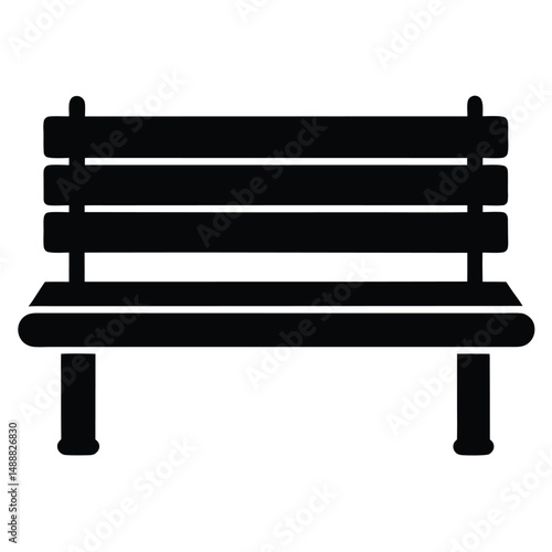 Silhouette of a Wooden Park Bench with Slatted Seat and Rounded Legs