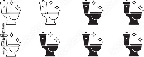 Clean Toilet Icons Set Line Art and Solid Style