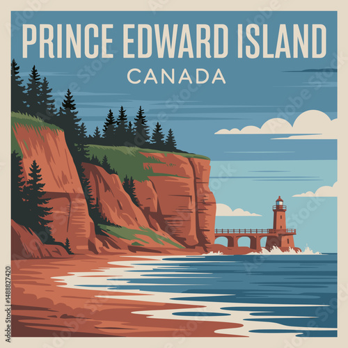 Prince Edward Island Red Cliffs and Lighthouse Scene
