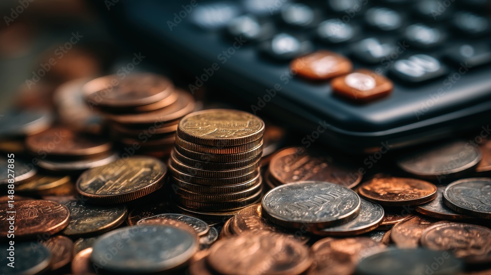 Close-up of coins and a calculator on a table, suggesting financial planning. Close-up of coins and a calculator on a table, suggesting financial planning.