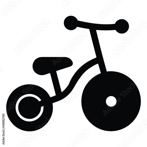 Solid Black Tricycle Illustration for Children's Toy Icon Design Element