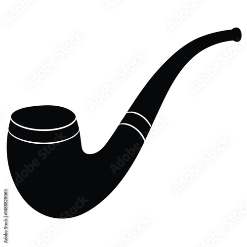 Stylized Black Smoking Pipe Illustration with White Accents on a Plain Background