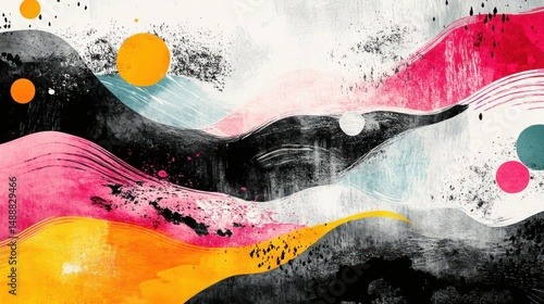 Wallpaper Mural Abstract landscape with vibrant colors and textured waves Torontodigital.ca