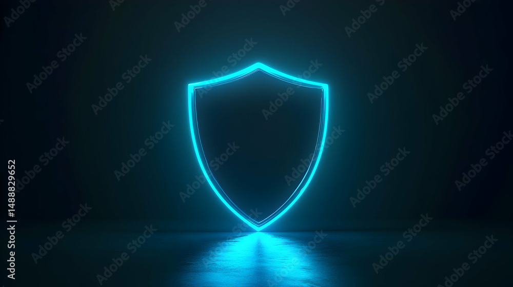 Fototapeta premium Neon Shield Outline on Dark Background for Security Concept