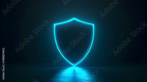 Neon Shield Outline on Dark Background for Security Concept