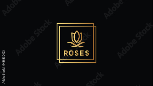 minimalist Rose Flower gold logo design.  