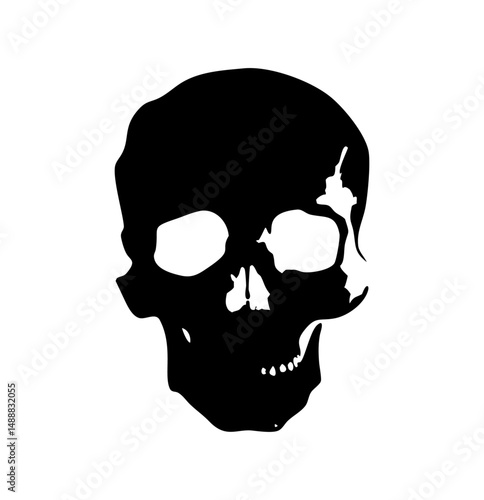 The skull icon. Black silhouette of a cracked human skull. Vector illustration isolated on a white background for design logo and icon