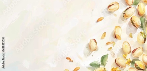 Festive illustration features fresh pistachios with watercolor details for National Pistachio Day