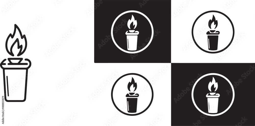 Torch Icon Set Black and White Variations Torch Icon Set Black and White Variations
