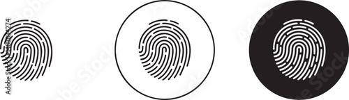 Fingerprint Icon Set Black White Circle Variations