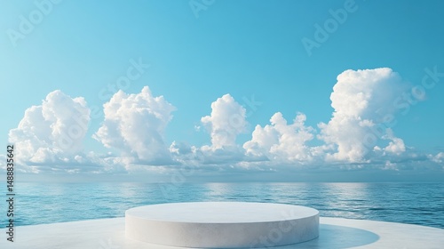 Wallpaper Mural Product showcase podium by the beach, blue sky with a few fluffy white clouds floating in the background  Torontodigital.ca