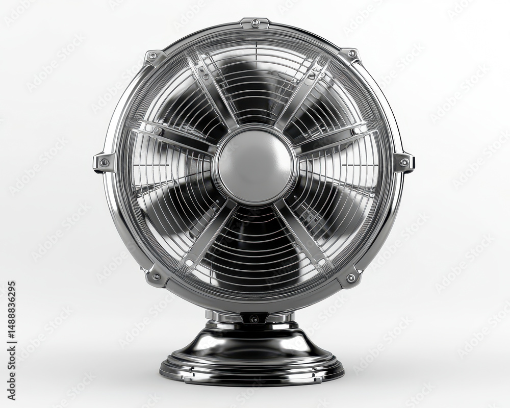 High-Quality Electric Fan Isolated on White Background with Metallic Finish and Detailed Design High-Quality Electric Fan Isolated on White Background with Metallic Finish and Detailed Design