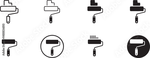 Eight Paint Roller Icons Set for DIY Projects