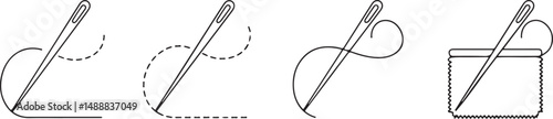 Needle and Thread Sewing Instructions Line Art Illustrations