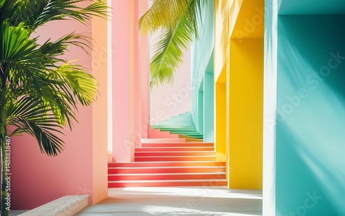 Stairs of colorful building, tropical destiny