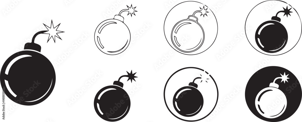 Bomb Icon Set Black and White Variations for Design Bomb Icon Set Black and White Variations for Design