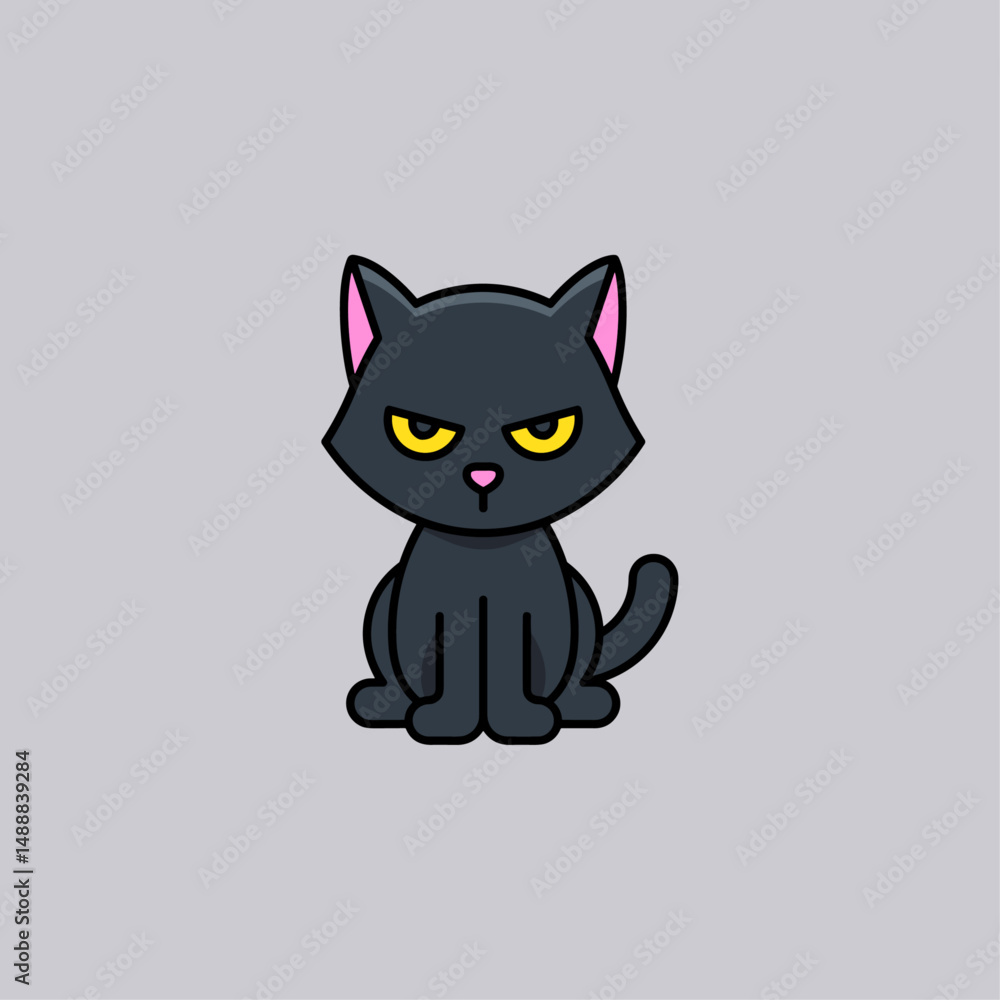 Fototapeta premium Black cute cat icon logo flat vector design
