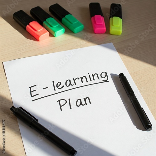 Flatlay with E-learning Plan Paper and School Supplies – Remote Study