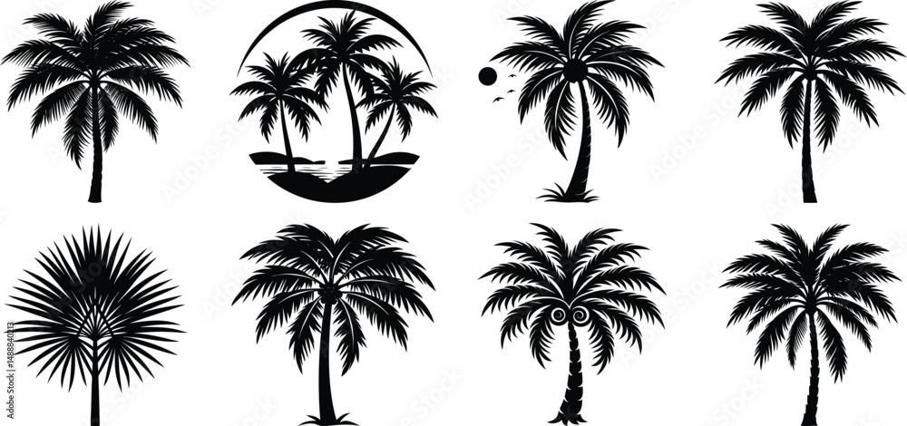 Palm tree silhouette vector illustration white background Palm tree silhouette vector illustration white background