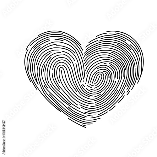 Heart shape created with fingerprint lines in a minimalist style, single line outline vector    