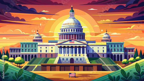 US Capitol building at sunset, Washington DC, USA. close up