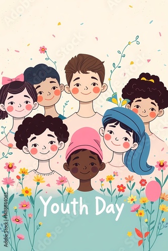 Youth day celebration diverse group of children illustration vector graphic design